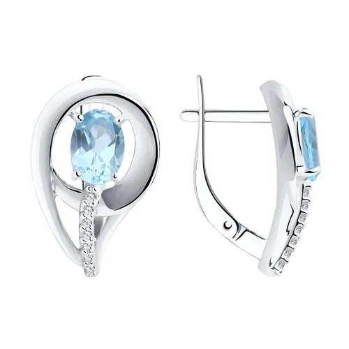 Серьги Diamant, серебро, 925 проба, топаз, фианит, размер 19 мм, длина 1.9 см