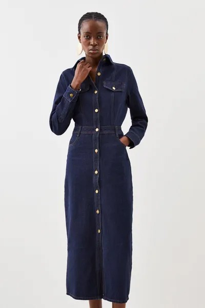 Джинсовое платье-рубашка миди с длинными рукавами Karen Millen, синий