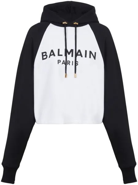 Balmain укороченное худи с логотипом, белый