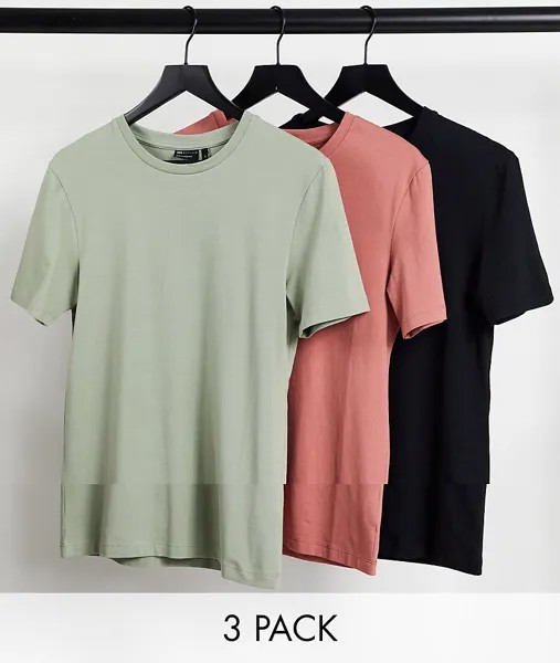 Комплект из 3 облегающих футболок из смесового органического хлопка с круглым вырезом ASOS DESIGN-Multi