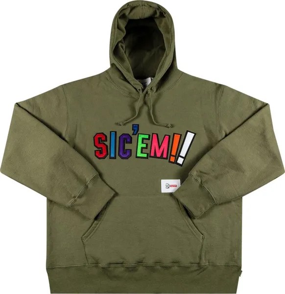 Толстовка Supreme x WTAPS Sic'em! Hooded Sweatshirt 'Light Olive', зеленый