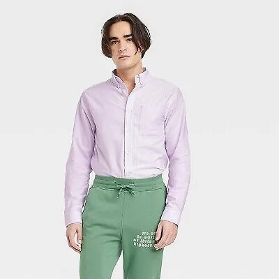 Хьюстон Белая Оксфордская Рубашка С Длинным Рукавом На Пуговицах Для Взрослых - Фиолетовая Полосатая S