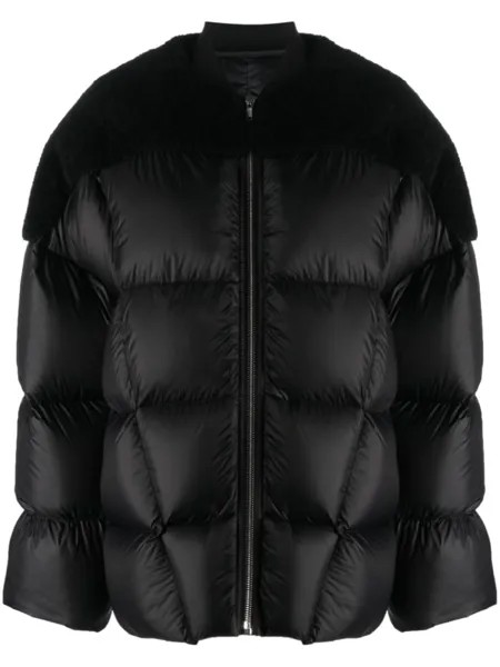 Rick Owens пуховик с меховой вставкой, черный