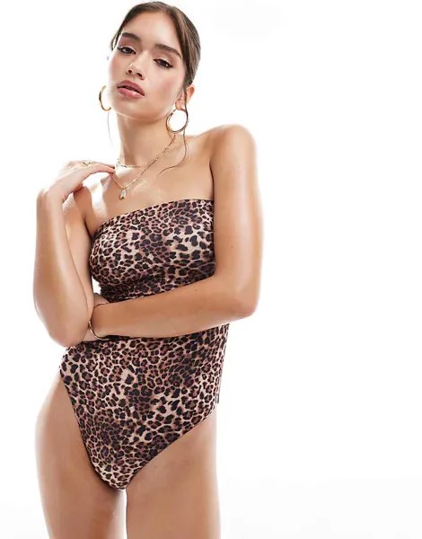 ASOS DESIGN – Mindy – купальник без бретелек с леопардовым принтом
