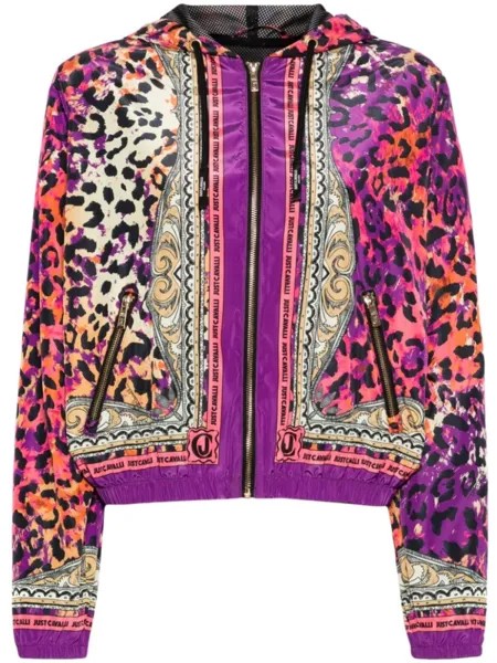 Just Cavalli куртка с капюшоном и леопардовым принтом, фиолетовый