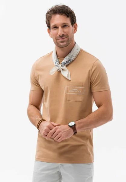 Футболка с принтом WITH A CHEST POCKET Ombre, цвет camel