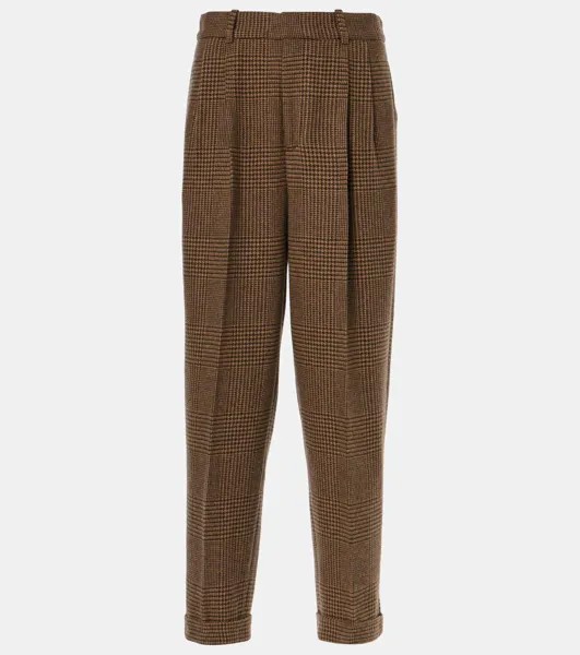 Прямые брюки из твида с добавлением шерсти Polo Ralph Lauren, цвет olive/tan glen check