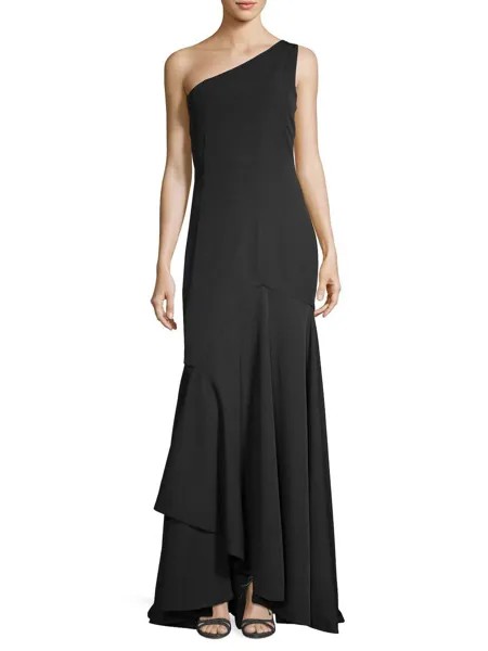 JAY GODFREY Черное платье на одно плечо Carmen Edulis со складками и рюшами, эластичное платье 4
