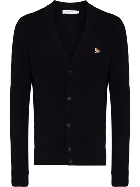 Maison Kitsuné кардиган с V-образным вырезом и нашивкой, синий