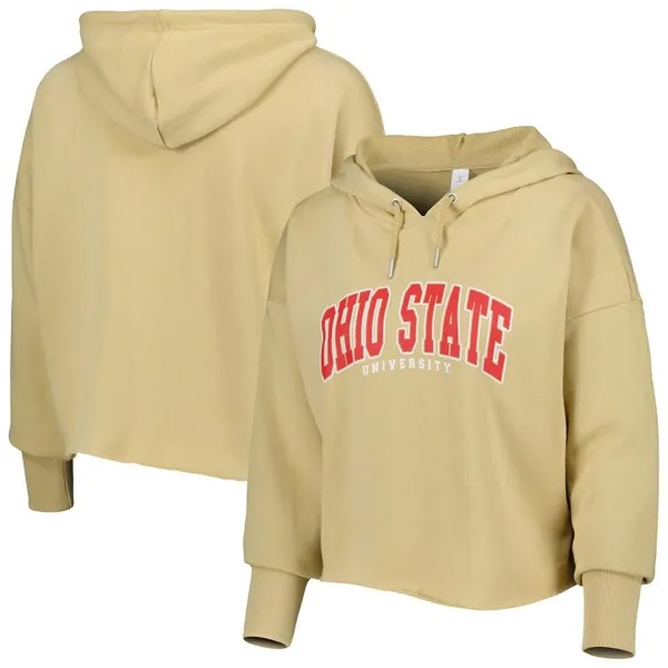 Женский укороченный пуловер с капюшоном ZooZatz Tan Ohio State Buckeyes Core University из французского терри