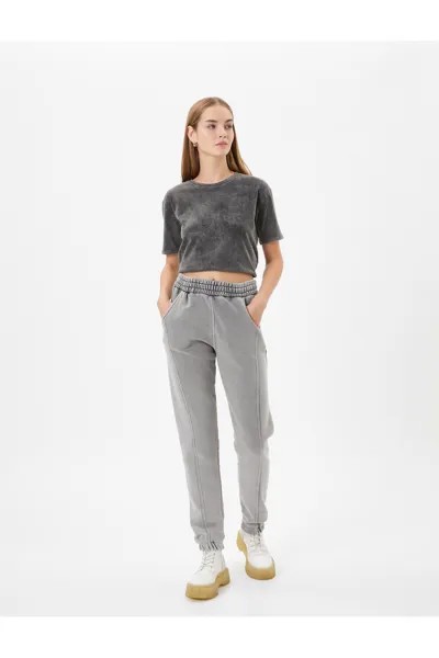 Спортивные штаны Jogger с эффектом потертости, высокая талия, карман, удобная посадка, хлопок Koton, серый
