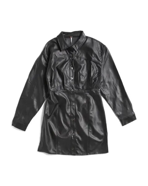 Янтарное мини-платье из искусственной кожи Free People, черный