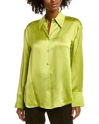 Женская шелковая блузка Vince, зеленая, с рюшами на спине, L