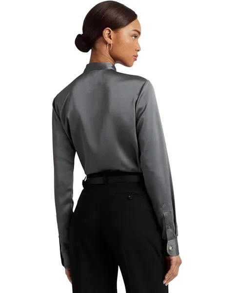 Рубашка LAUREN Ralph Lauren Ruffle-Trim Satin Charmeuse Shirt, цвет Modern Slate