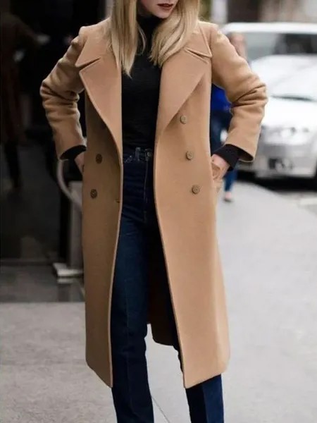 Milanoo Camel Coat Double Breasted Long Sleeve Winter Coats For Women