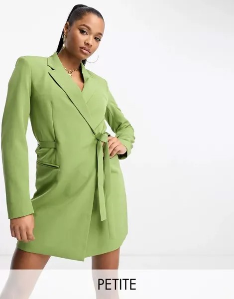 Элегантное оливково-зеленое платье-блейзер Vila Petite с поясом