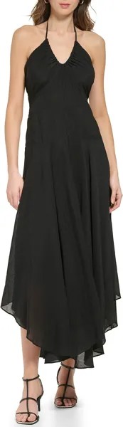 Платье DKNY Sleeveless Crinkle Halter Maxi Dress, черный