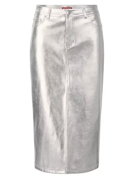 Юбка-миди Oaklyn с эффектом металлик Staud, цвет silver