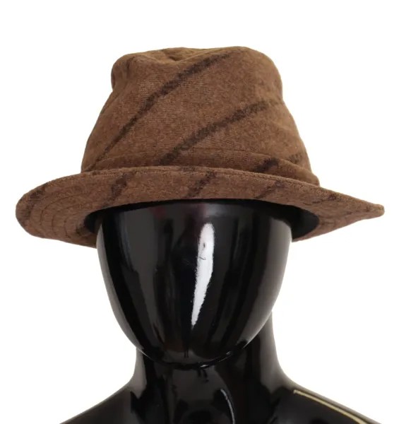 Шляпа DOLCE - GABBANA Коричневая федора в полоску с принтом, летняя шляпа-федора s. 57 $500