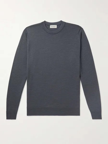 Полосатый свитер узкого кроя из шерсти мериноса JOHN SMEDLEY, серый