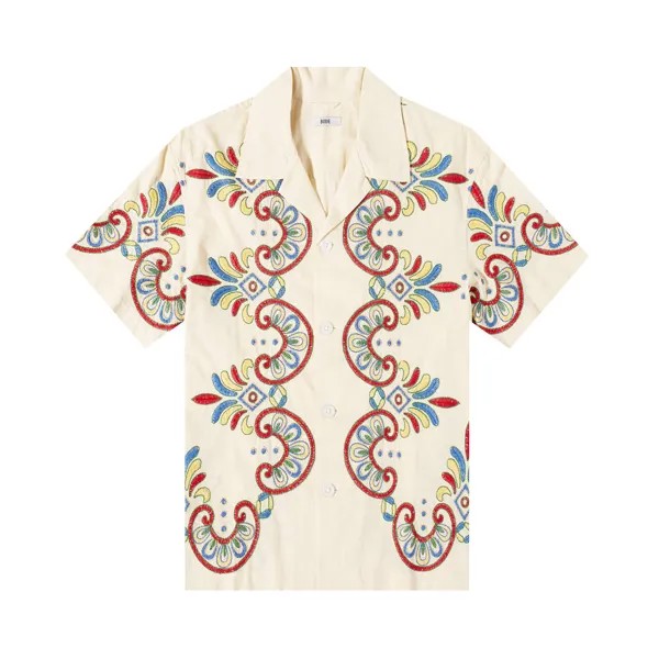 Карнавальная рубашка с короткими рукавами Bode с вышивкой, Экрю/Многоцветный