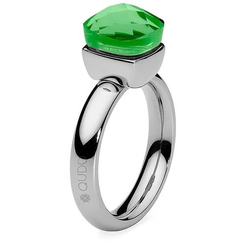 Кольцо Qudo, бижутерный сплав, фианит, размер 17.2, зеленый, серебряный