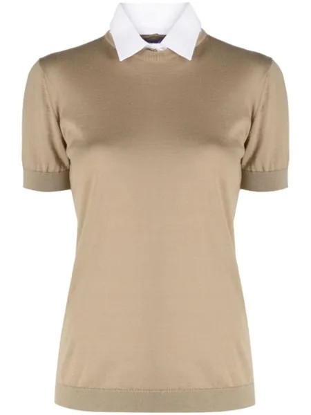 Ralph Lauren Collection pointed-collar layered fine-knit jumper, нейтральный цвет