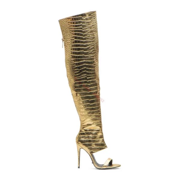 Женские кожаные сапоги выше колена, на высоком каблуке-шпильке, с открытым носком, с узором под камень, модельные однотонные сапоги, 43