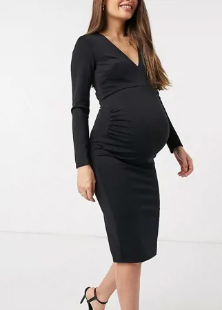 Черное платье миди с глубоким вырезом True Violet Maternity-Черный цвет