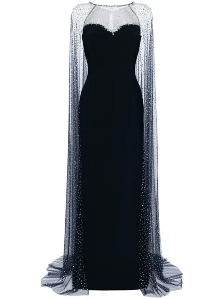 Платье-кейп Cordelia со стразами Jenny Packham, синий