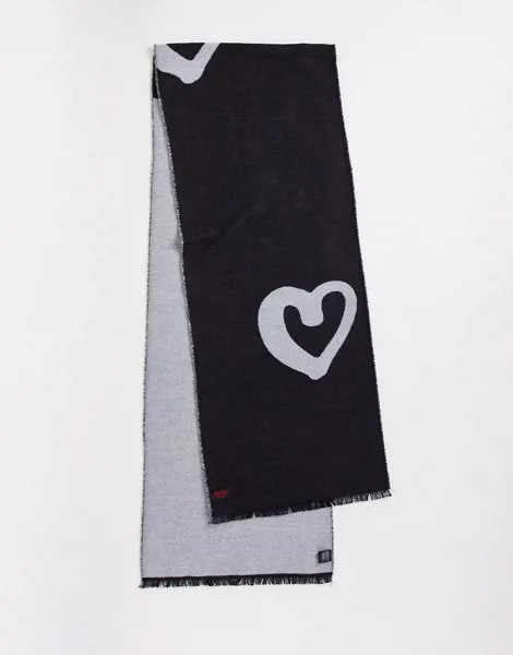 Черно-белый двусторонний шарф с принтом в виде сердечек Devil's Advocate-Черный