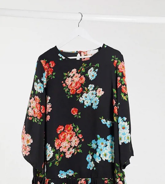 Блузка с цветочным принтом и плиссировкой Lovedrobe-Черный