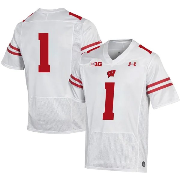 Мужская футбольная майка №1 White Wisconsin Badgers Premier Under Armour