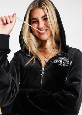 Черный велюровый худи из юбилейной коллекции от комплекта Juicy Couture-Черный цвет