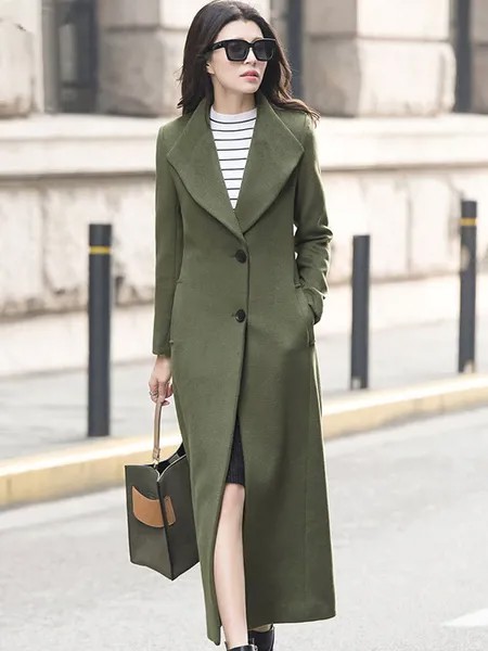 Milanoo Hunter Green Coat Women's Long Sleeve Turndown Collar Wool Coats