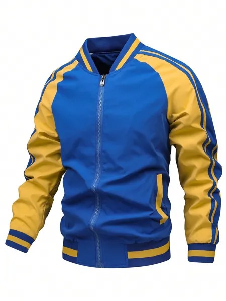 Модная мужская простая и стильная куртка-пилот с цветовыми блоками, синий