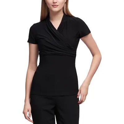 Женская черная рубашка с запахом и короткими рукавами DKNY Petites PM BHFO 1867