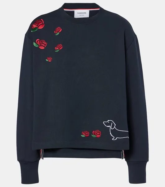 Толстовка из хлопкового джерси с вышивкой Thom Browne, темно-синий