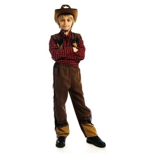 Карнавальный костюм «Ковбой», шляпа, рубашка, жилетка, брюки, р. 28, рост 110 см