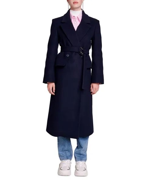 Двубортное пальто с поясом Giblue Maje, цвет Blue