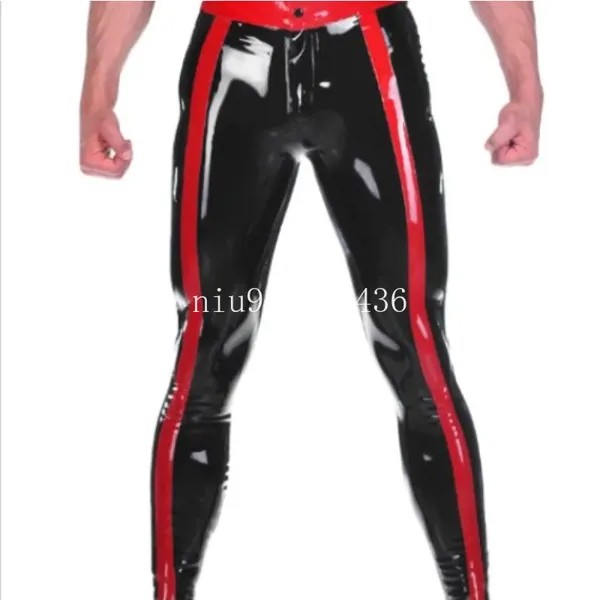 Сексуальные черные с красным латексные мужские брюки ручной работы, резиновые брюки, джинсы на заказ