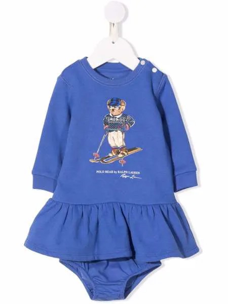 Ralph Lauren Kids платье с принтом Polo Bear и оборками