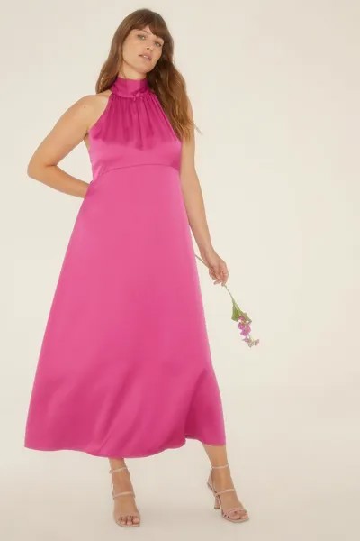 Платье миди с изогнутым вырезом и бретелькой на шее Oasis, розовый