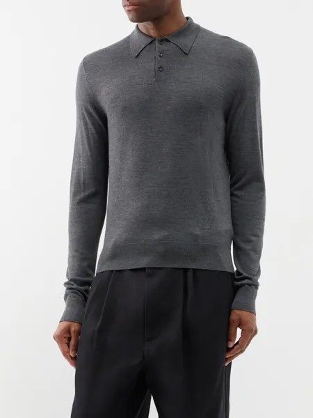 Шерстяная рубашка-поло с длинными рукавами Lanvin, серый