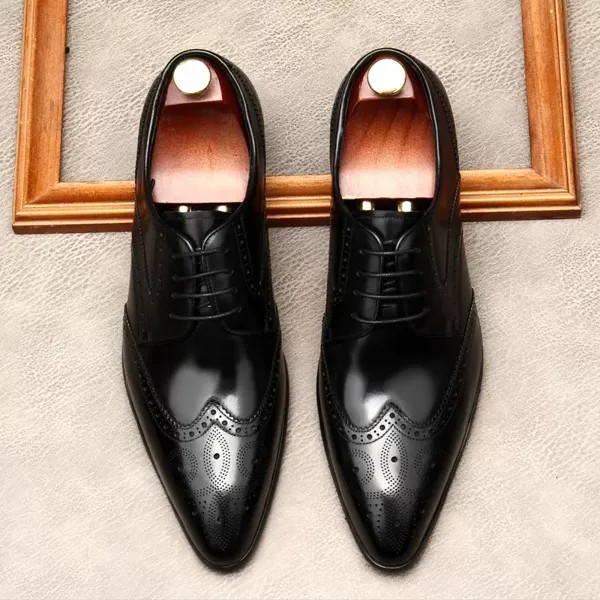 Туфли-оксфорды мужские из натуральной кожи, классические, винно-красные, на шнуровке, броги, итальянские, черные, хаки, свадебная обувь ручно...