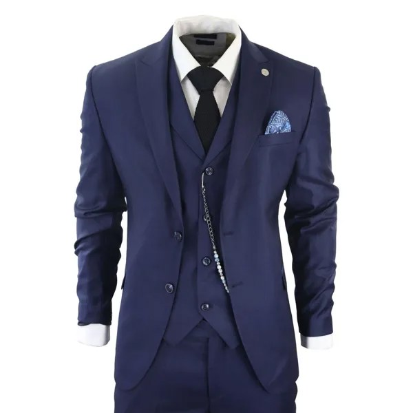 Классический однотонный костюм-тройка TruClothing, темно-синий