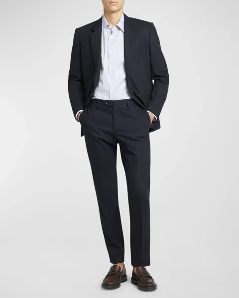 Мужской костюм современного кроя из хлопка и шерсти Loro Piana, цвет Blue Navy