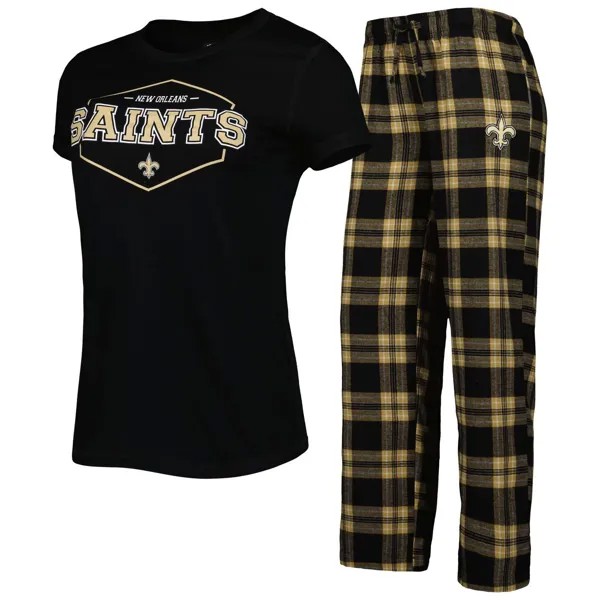 Женская спортивная черная/золотая футболка со значком New Orleans Saints Concepts и брюки для сна