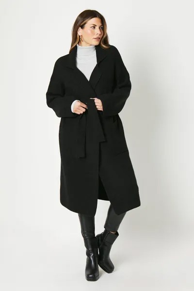 Пальто с поясом и массивной ребристой строчкой Wallis, черный