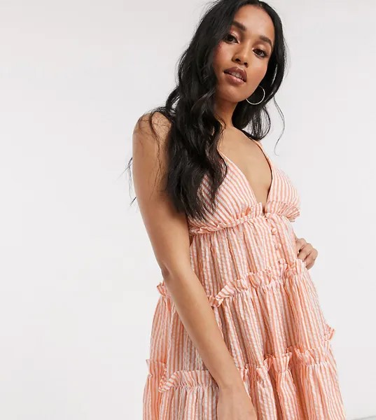 Сарафан мини в полоску на пуговицах ASOS DESIGN Petite-Мульти